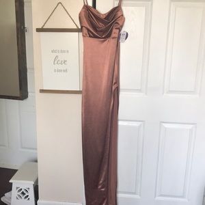 Lola High Slit Satin dress in rose gold